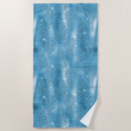 Glam Aqua Blue Tropische Glitter bladeren Strandlaken