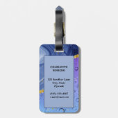 Glam Aqua Blue Water Droplets Ombre | Monogram Bagagelabel (Achterkant verticaal)