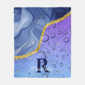 Glam Aqua Blue Water Droplets Ombre | Monogram Fleece Deken (Voorkant)