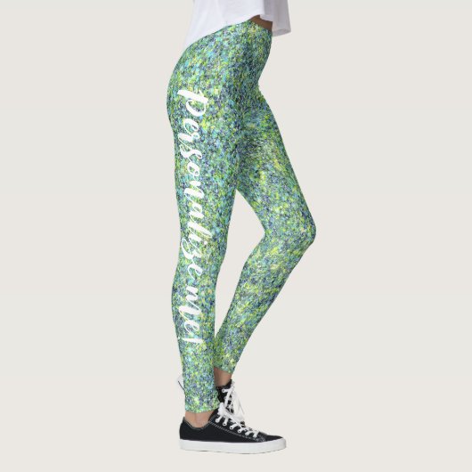 Glam Aqua Citron Green Mermaid Glitter CUSTOM TEKS Leggings (Rechts)