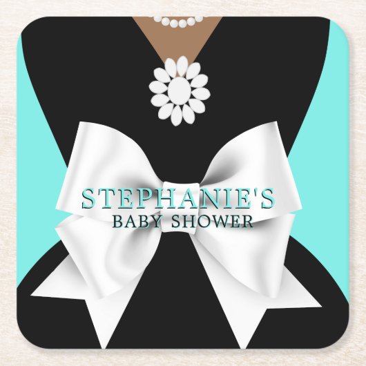 Glam Aqua Etnisch Fancy Tiffany Theme Baby shower Kartonnen Onderzetters (Voorkant)