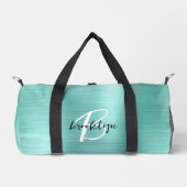 Glam Aqua Geborsteld Metaal Zwart Wit Monogram  Plunjezak (Voorkant)