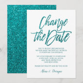 Glam Aqua Glitter Afgelast Uitgestelde bruiloft Kaart (Voorkant / Achterkant)