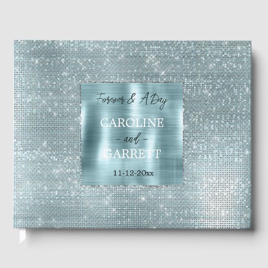 Glam Aqua Glitzy Silver Sparkle Gastenboek (Voorkant)