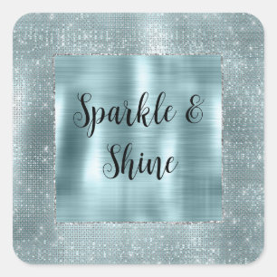 Glam Aqua Glitzy Zilveren Glans Vierkante Sticker
