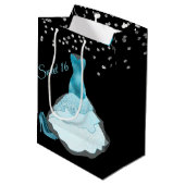 Glam Aqua Gown Sweet 16 Gift Bag Medium Cadeauzakje (Achterkant Gekanteld)