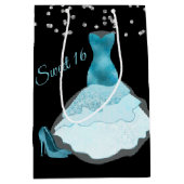 Glam Aqua Gown Sweet 16 Gift Bag Medium Cadeauzakje (Voorkant)