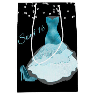 Glam Aqua Gown Sweet 16 Gift Bag Medium Cadeauzakje