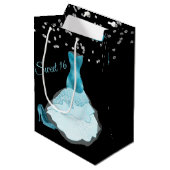 Glam Aqua Gown Sweet 16 Gift Bag Medium Cadeauzakje (Voorkant Gekanteld)