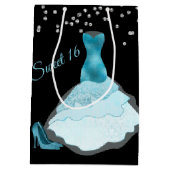 Glam Aqua Gown Sweet 16 Gift Bag Medium Cadeauzakje (Achterkant)