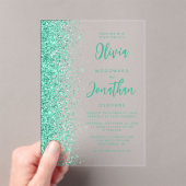 Glam Aqua Groen Glitter Modern Script Bruiloft Acryl Uitnodigingen (Insitu (Draagbaar))