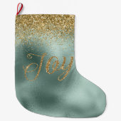 Glam Aqua Groen Goud Glitter Joy Grote Kerstsok (Voorkant)