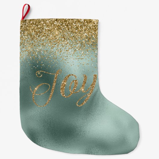 Glam Aqua Groen Goud Glitter Joy Grote Kerstsok (Voorkant)
