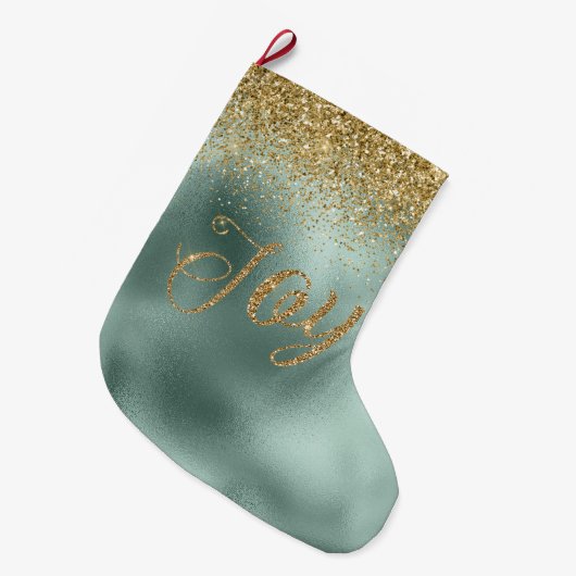 Glam Aqua Groen Goud Glitter Joy Grote Kerstsok (Voorkant (Hangend))