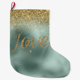 Glam Aqua Groen Goud Glitter Liefde Grote Kerstsok