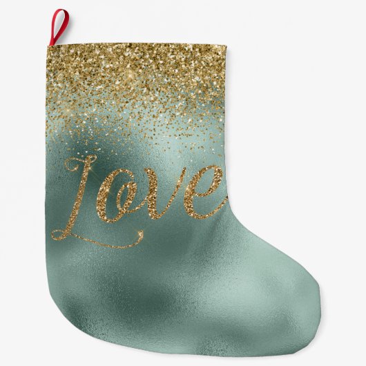 Glam Aqua Groen Goud Glitter Liefde Grote Kerstsok (Voorkant)