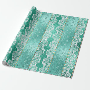 Glam Aqua Mint Green Golden Foil White Lace Cadeaupapier