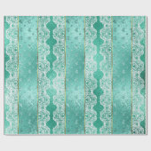 Glam Aqua Mint Green Golden Folie White Lace Cadeaupapier (Vlak)