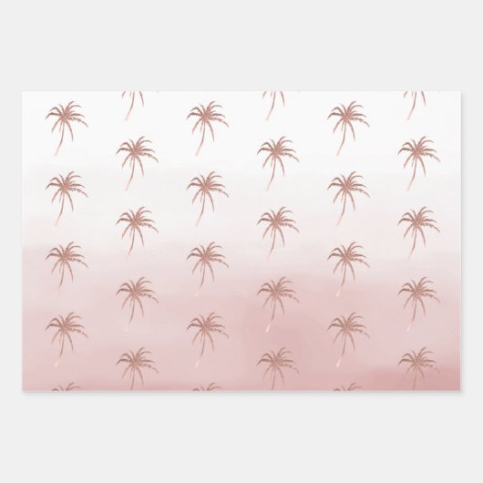 Glam Aqua Roos Gold Tropical Palm Trees Ombre Inpakpapier Vel (Voorkant 3)
