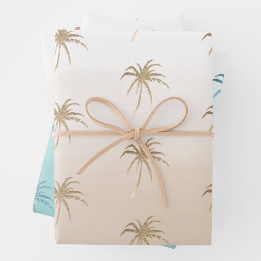 Glam Aqua Roos Gold Tropical Palm Trees Ombre Inpakpapier Vel (In situ)