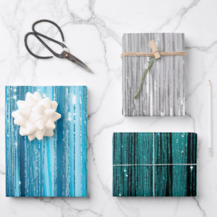Glam Aqua Sparkle Stripes Inpakpapier Vel