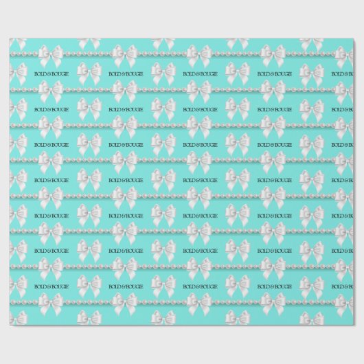 Glam Aqua Tiffany Thema Bougie White Bow Parels Cadeaupapier (Vlak)