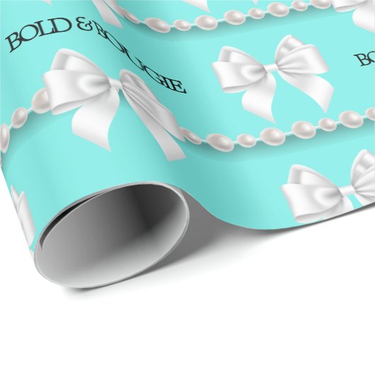 Glam Aqua Tiffany Thema Bougie White Bow Parels Cadeaupapier (Rol Hoek)