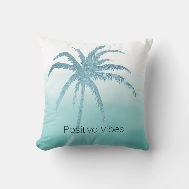 Glam Aqua Tropical Palm Tree Ombre  Kussen (Voorkant)