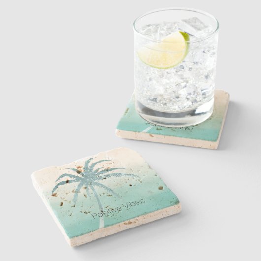 Glam Aqua Tropical Palm Tree Ombre      Stenen Onderzetter (Zijkant)