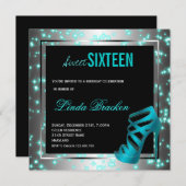 Glam Aqua Twinkle High Heel Sweet Sixteen nodigt u Kaart (Voorkant / Achterkant)
