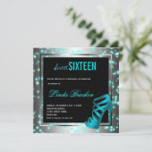 Glam Aqua Twinkle High Heel Sweet Sixteen nodigt u Kaart (Staand voorkant)