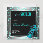 Glam Aqua Twinkle High Heel Sweet Sixteen nodigt u Kaart (Voorkant)