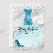 Glam Aquamarijn Gown Sweet 16 Uitnodiging (Voorkant)