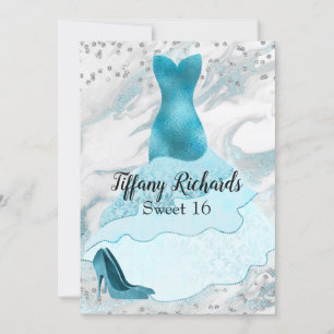 Glam Aquamarijn Gown Sweet 16 Uitnodiging