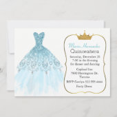 Glam Aquamarine Gown Quinceañera Uitnodiging (Voorkant)