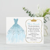 Glam Aquamarine Gown Quinceañera Uitnodiging (Staand voorkant)