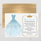 Glam Aquamarine Gown Quinceañera Uitnodiging (Voorkant / Achterkant)