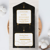 Glam Art Deco Black Gatsby 1920s Style Wedding All In One Uitnodiging