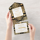 Glam Art Deco Black Gatsby 1920s Style Wedding All In One Uitnodiging (Afscheurbaar)