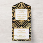Glam Art Deco Black Gatsby 1920s Style Wedding All In One Uitnodiging (Binnen)