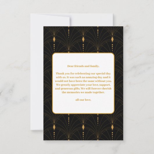 Glam Art Deco Black Gatsby 1920s Style Wedding Bedankkaart (Achterkant)