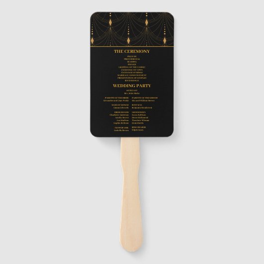 Glam Art Deco Black Gatsby 1920s Style Wedding Handwaaier (Achterkant)