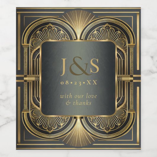 Glam Art Deco Bruiloft Dank u ID1033 Wijn Etiket (Enkel label)