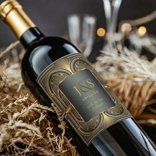 Glam Art Deco Bruiloft Dank u ID1033 Wijn Etiket