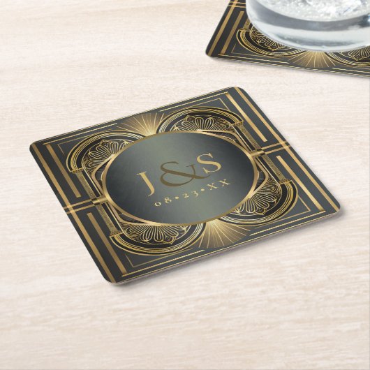 Glam Art Deco Bruiloft ID1033 Kartonnen Onderzetters (Schuin)