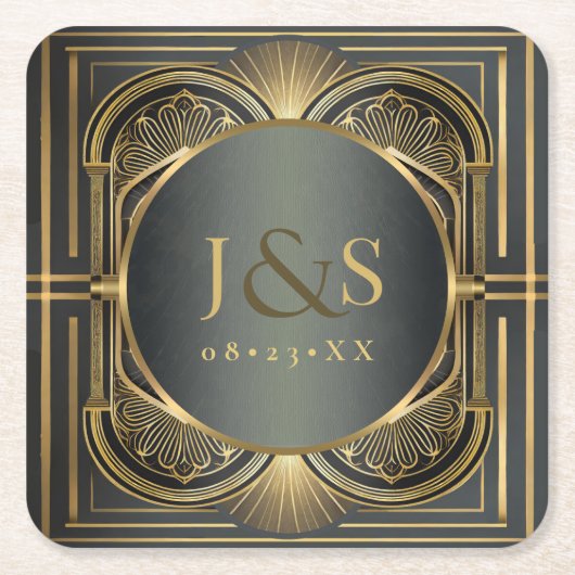 Glam Art Deco Bruiloft ID1033 Kartonnen Onderzetters (Voorkant)