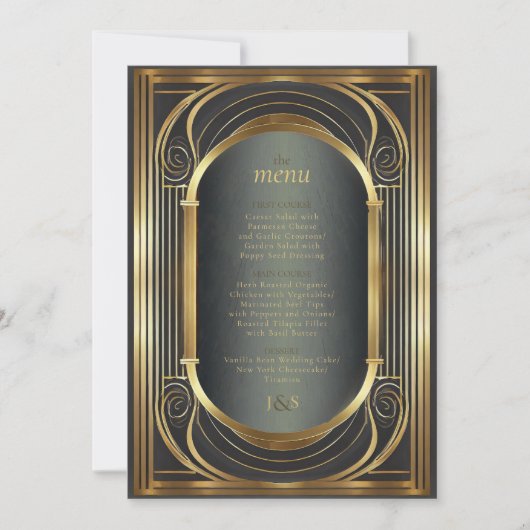 Glam Art Deco Bruiloft Menu ID1033 (Voorkant)
