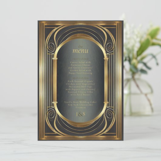Glam Art Deco Bruiloft Menu ID1033 (Staand voorkant)