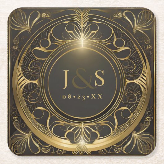 Glam Art Deco Bruiloft V2 ID1033 Kartonnen Onderzetters (Voorkant)