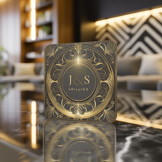 Glam Art Deco Bruiloft V2 ID1033 Kartonnen Onderzetters